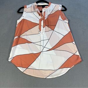 Ann Taylor Factory Women’s Orange, Tan & White Geometric Sleeveless Blouse, XS